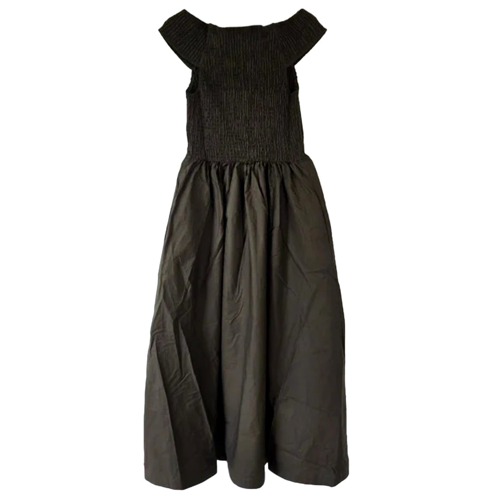 New Free People Ceci Smocked OTS Midi Dress Free-est  $98 SMALL Deep Brown