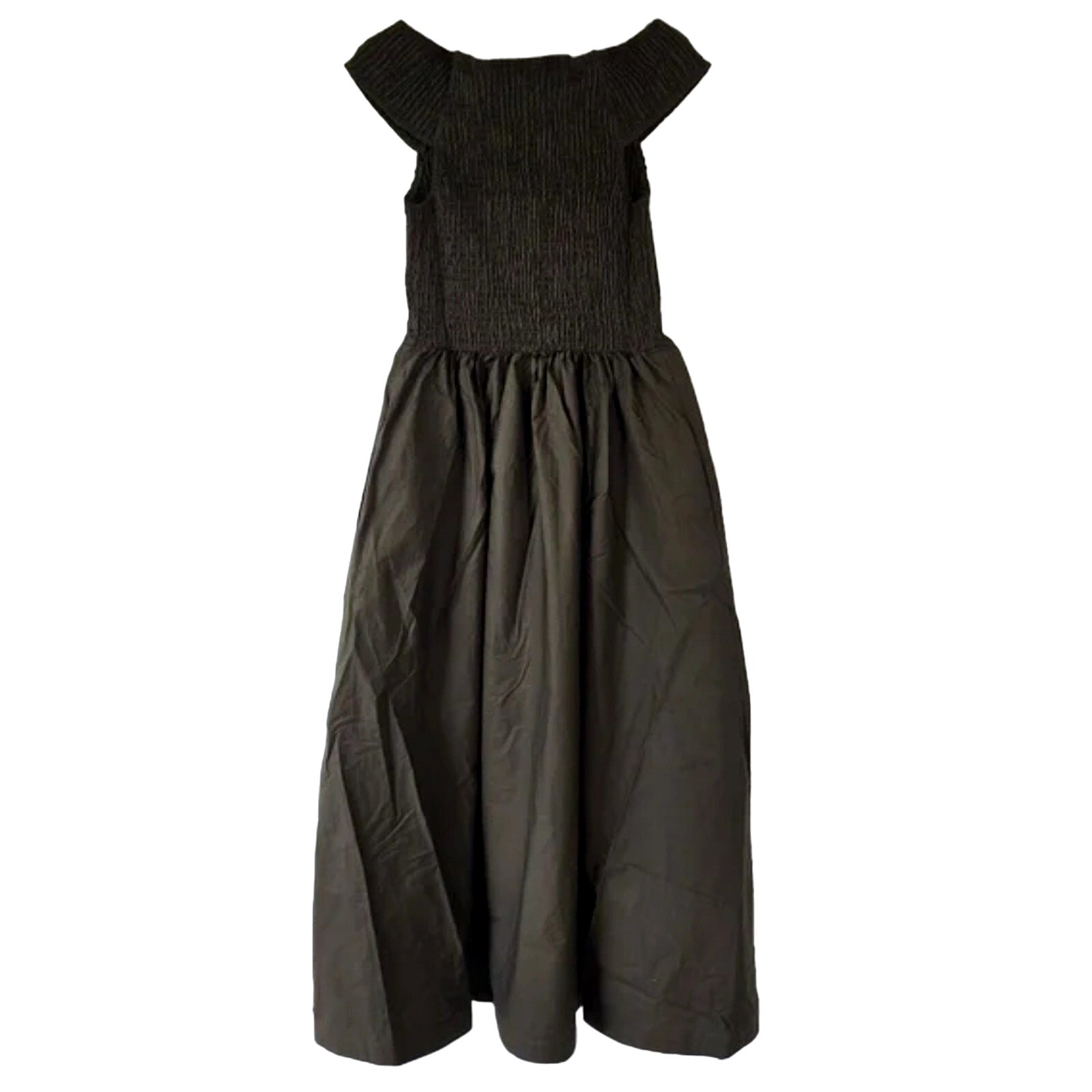 New Free People Ceci Smocked OTS Midi Dress Free-est  $98 SMALL Deep Brown