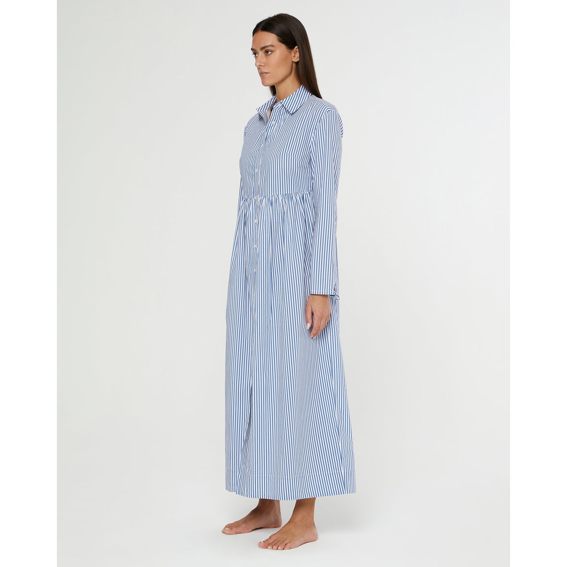 New ONIA Beach Stripe Poplin Maxi Shirtdress $285 LARGE Blue/White BUTTON-FRONT