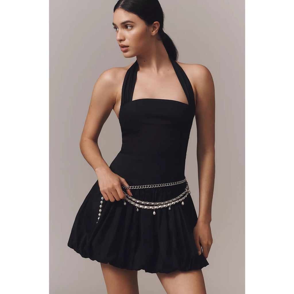 Anthropologie x Delfi Collective Halter Bubble Mini Dress LARGE Black Anthropologie