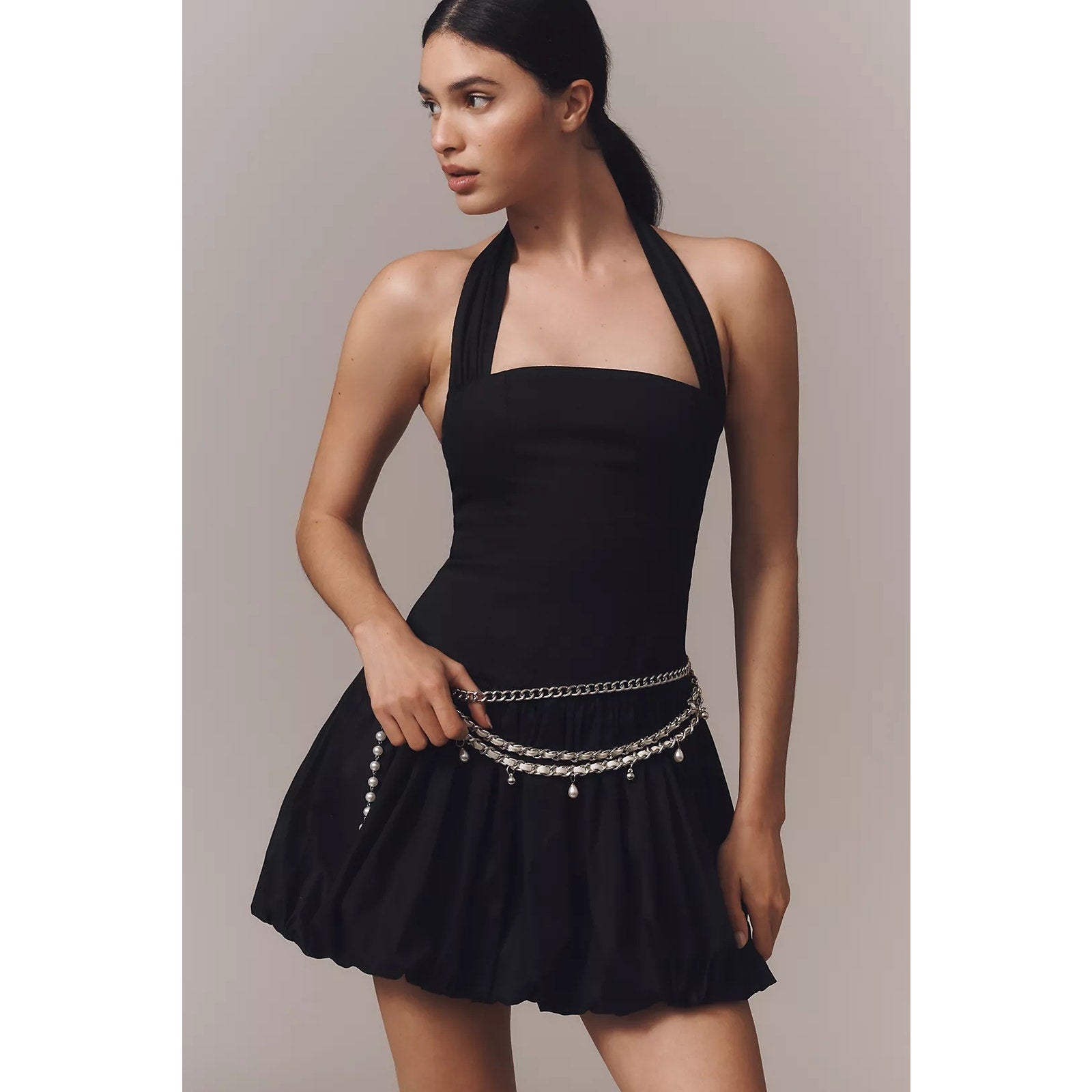 Anthropologie x Delfi Collective Halter Bubble Mini Dress LARGE Black Anthropologie
