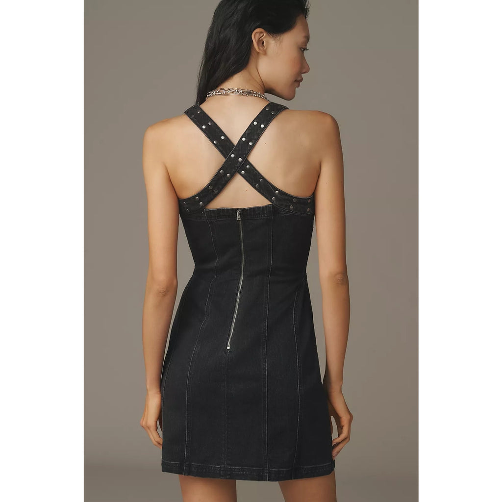 Anthropologie Square-Neck Denim Mini Dress