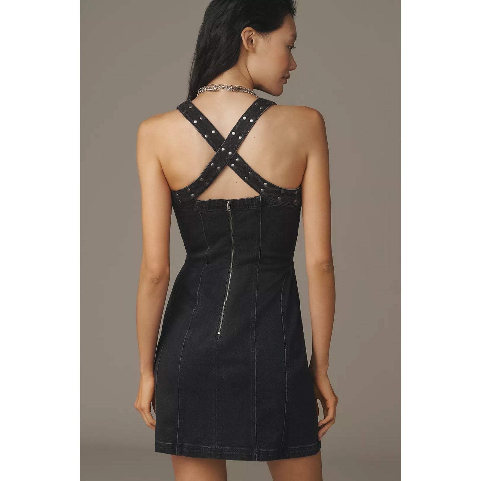 Anthropologie Square-Neck Denim Mini Dress