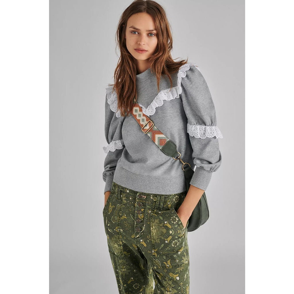 New Anthropologie Corsica Ruffled Eyelet Sweatshirt Othilia Size Small