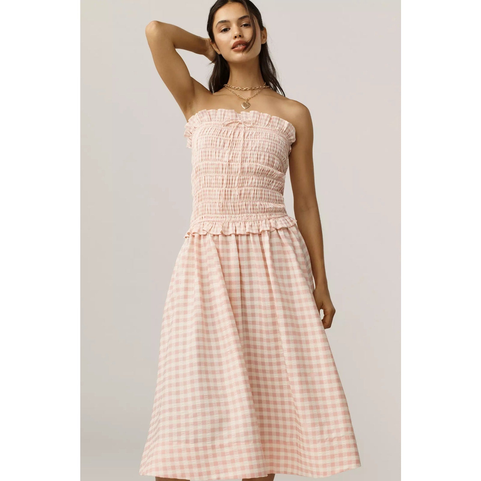 Anthropologie For Love & Lemons Petal Smocked Midi Dress XL Gingham Anthropologie