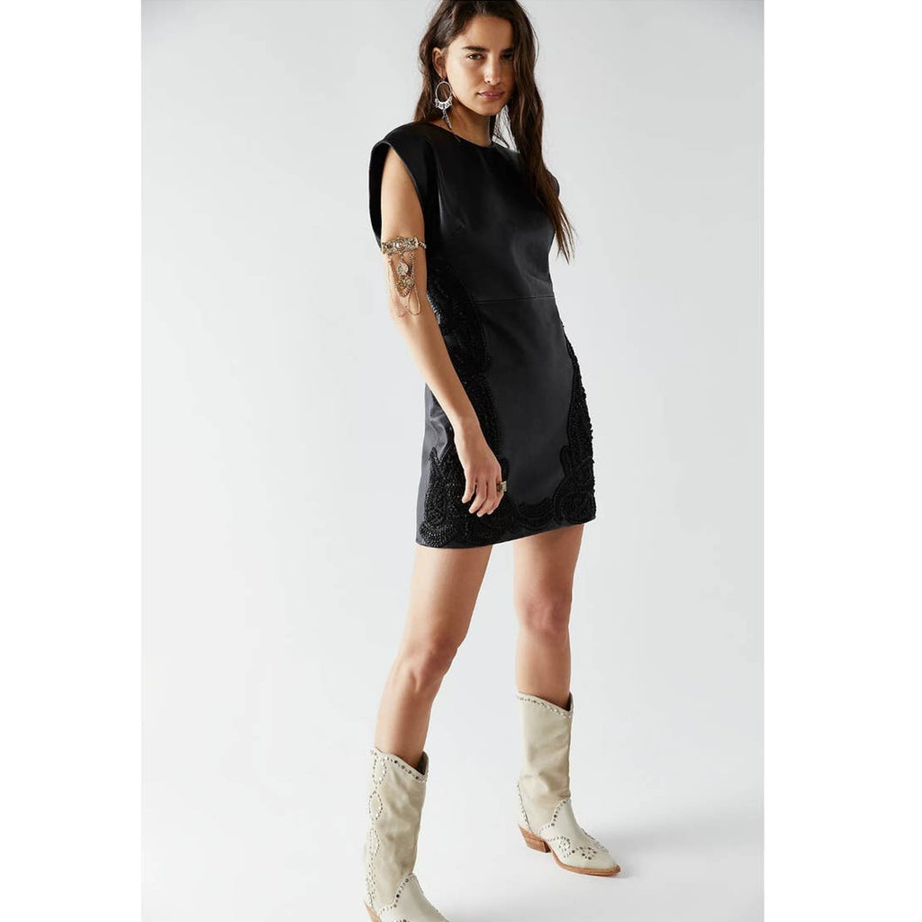 New FREE PEOPLE City Slicker Leather Mini Dress $698 SIZE 10 Black