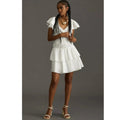 Anthropologie Love The Label Ruffled Mini Dress DEEP-V  $248 MEDIUM White