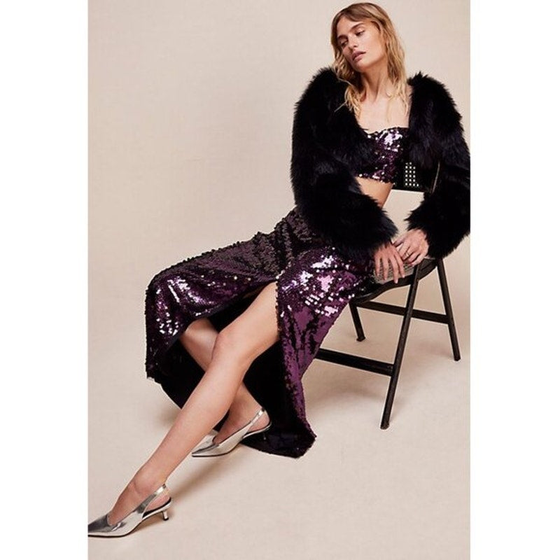 New FREE PEOPLE Star Bright Maxi Skirt Set SEQUINED $198 SIZE 4 Purple Lilac