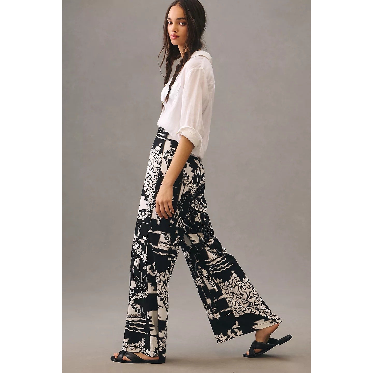 New ANTHROPOLOGIE Tiny Anne Printed Wide-Leg Pants $160 SIZE 2 Black Motif