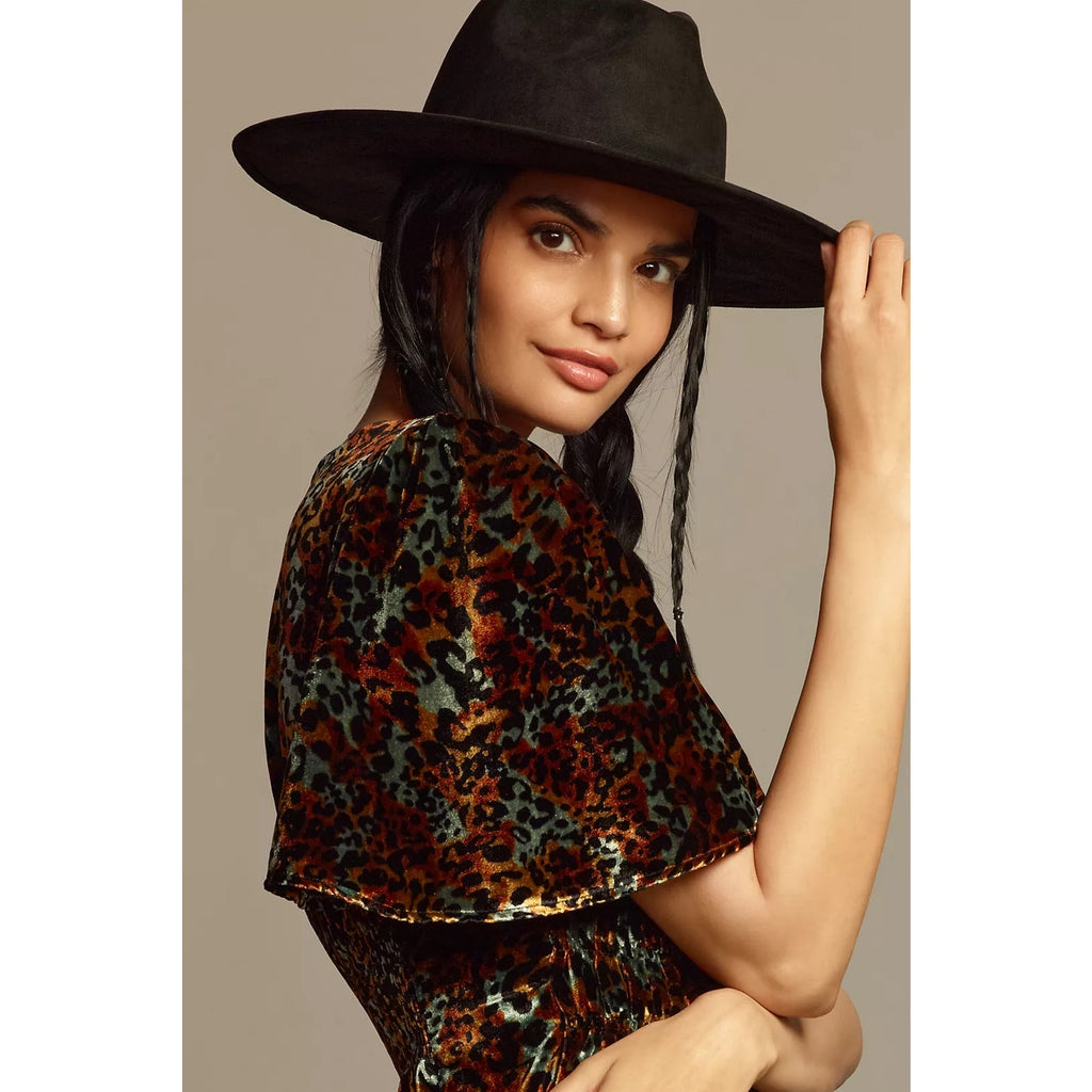 New By Anthropologie Short-Sleeve Velvet Mini Dress $188 X-SMALL Brown