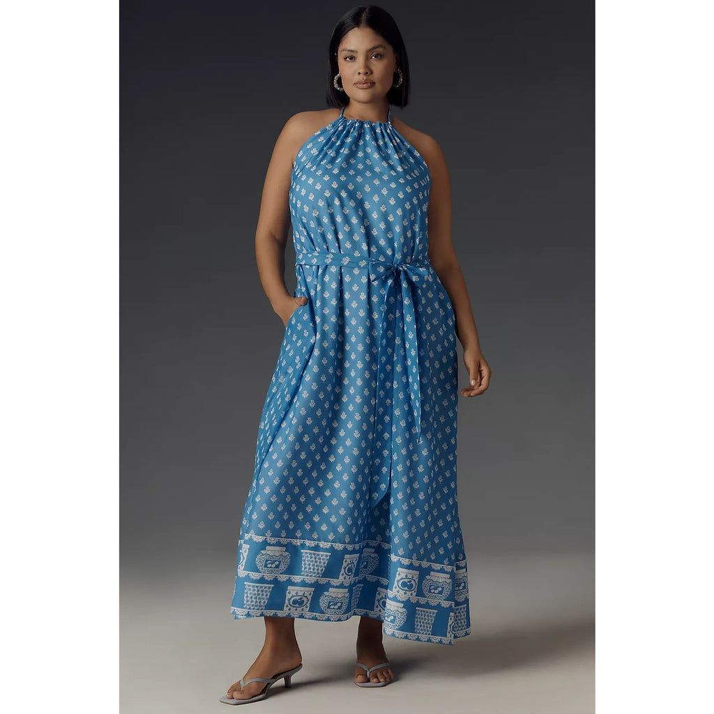 Anthropologie Rachel Antonoff Rainey Halter Maxi Dress PLUS 3X Blue Anthropologie
