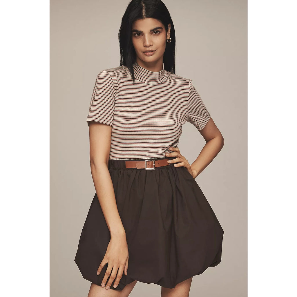 New Anthropologie Maeve Belted Twofer Bubble Mini Dress $158 X-LARGE Neutral