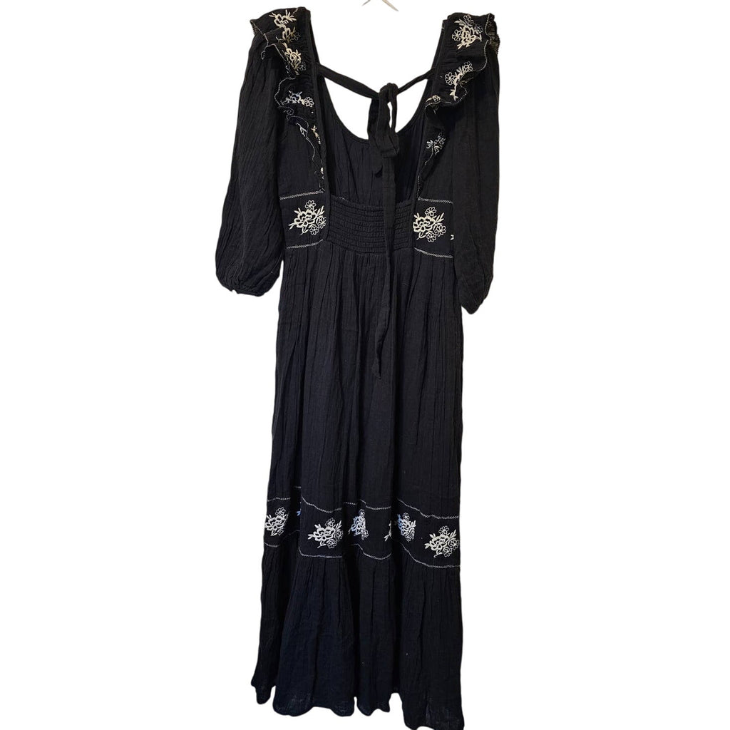 New Free People Lovers Lane Maxi Dress $168  X-SMALL Embroidered Black Floral