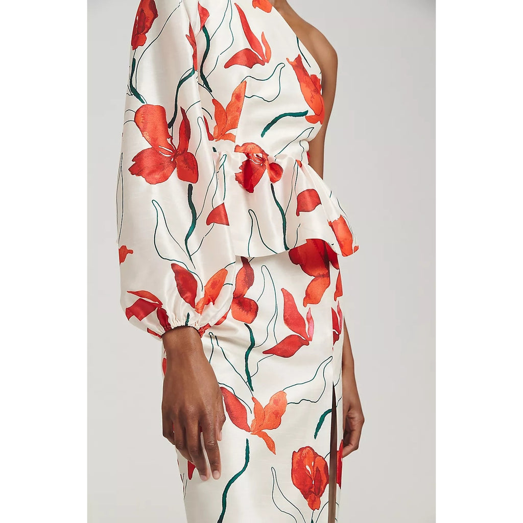 New ANTHROPOLOGIE Hutch One-Shoulder Peplum Dress $198 SIZE 6 Red Floral