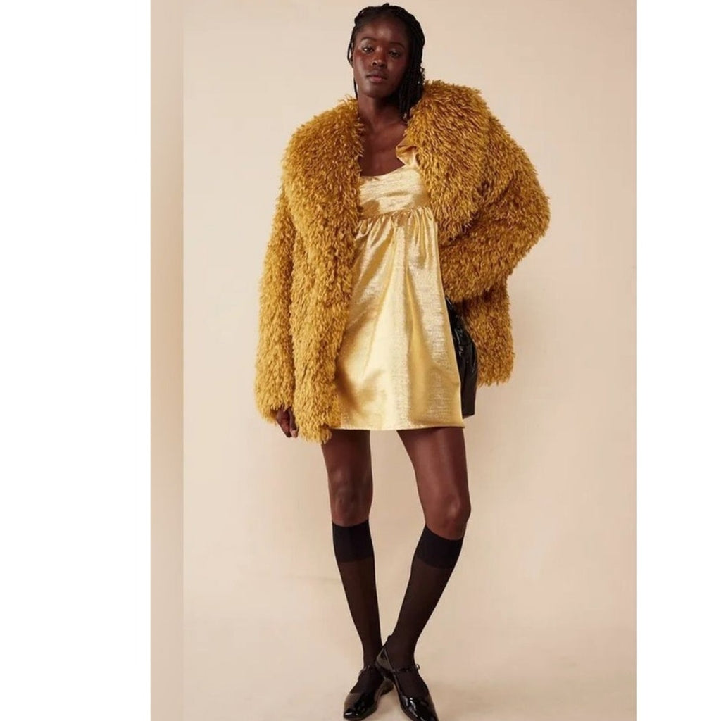New FREE PEOPLE Selva Negra Atomo Babydoll Dress $400 X-SMALL Gold Metallic