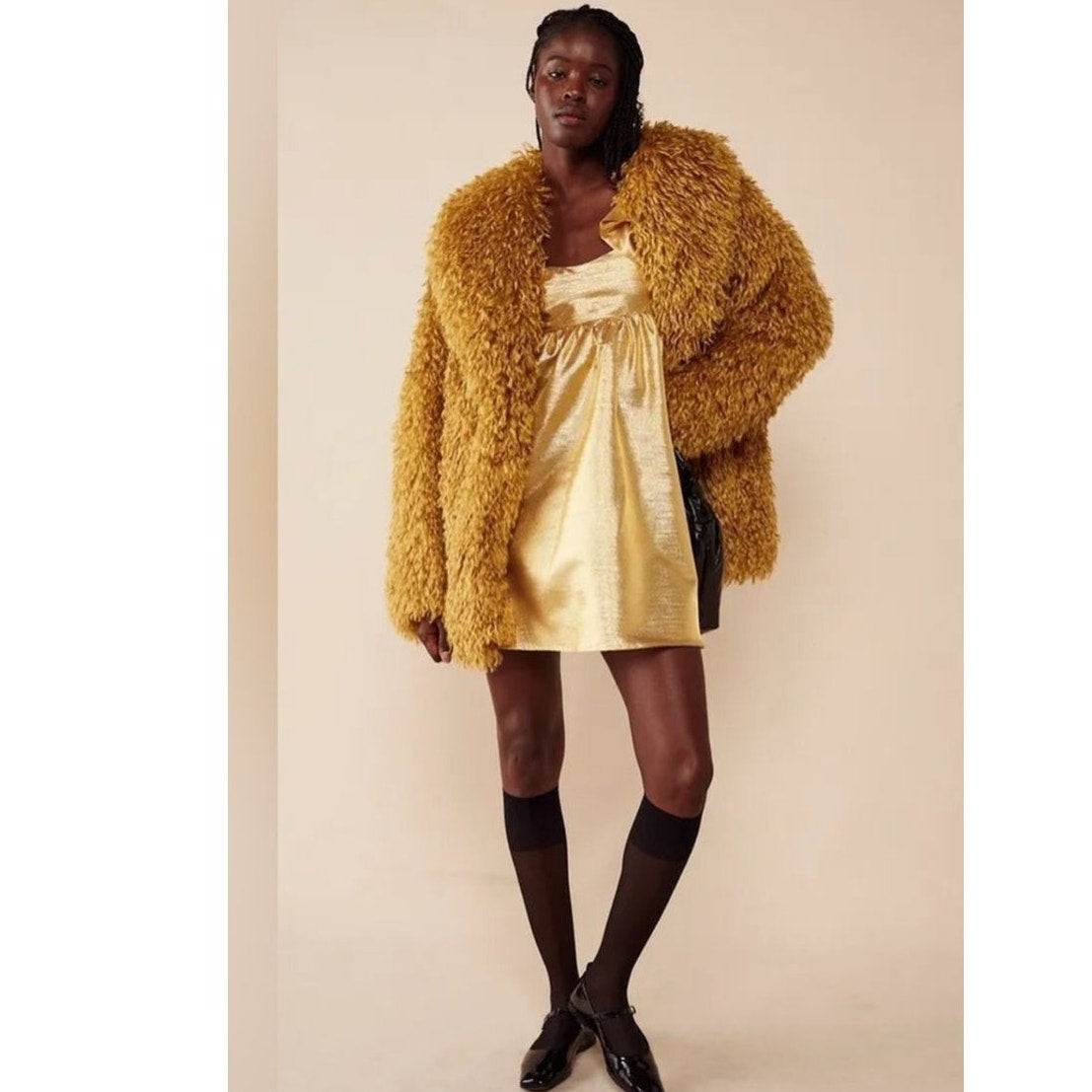 New FREE PEOPLE Selva Negra Atomo Babydoll Dress $400 X-SMALL Gold Metallic