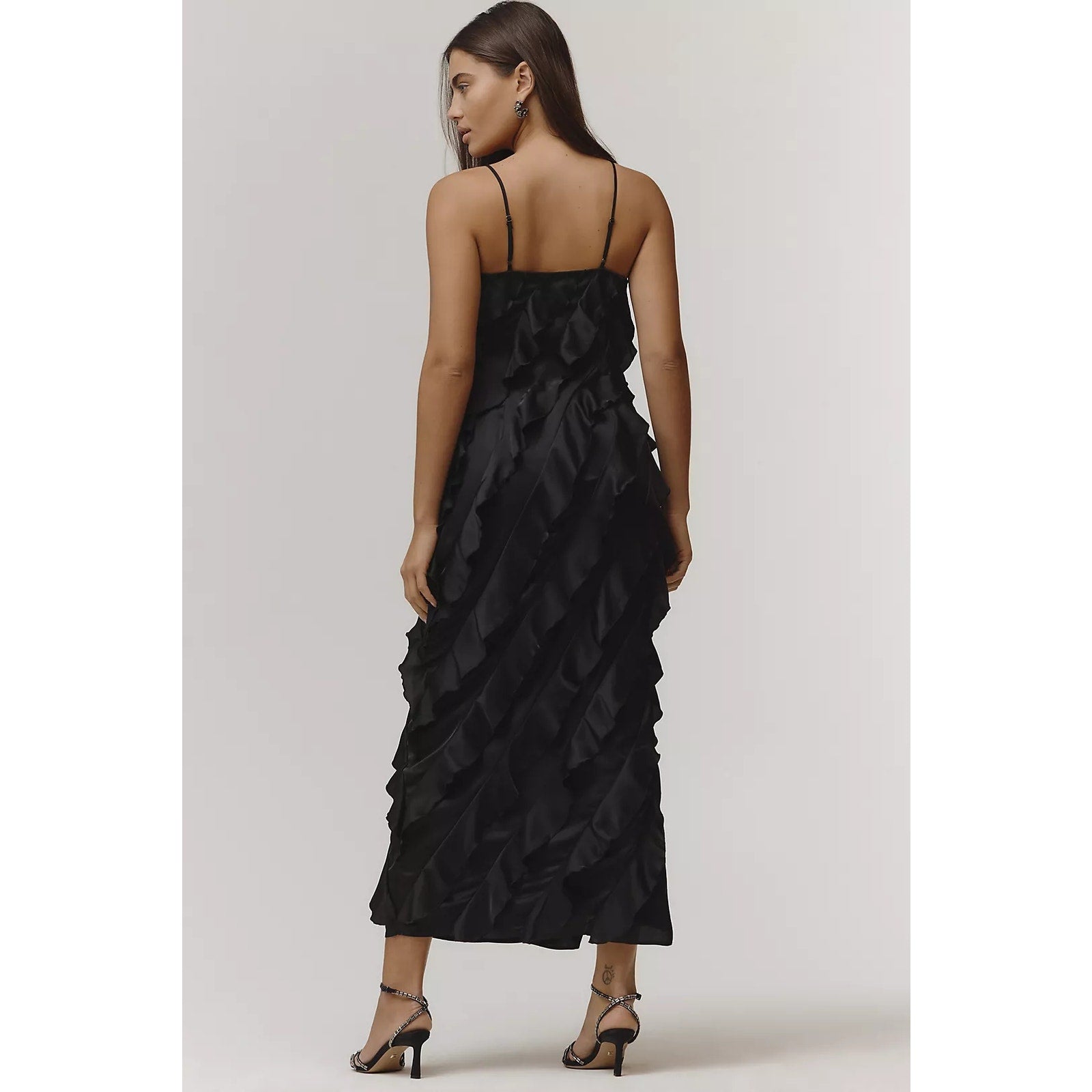 Anthropologie By Anthropologie Bias-Cut Ruffled Midi Dress $198 XS Black