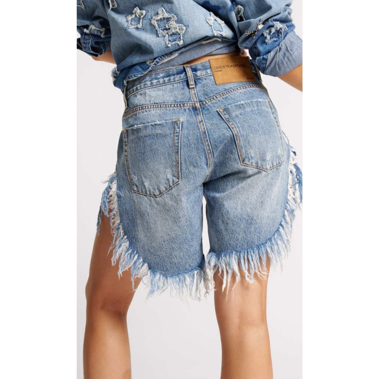 New Free People One Teaspoon $120 Hollywood Frankies Long Length Denim Shorts 24