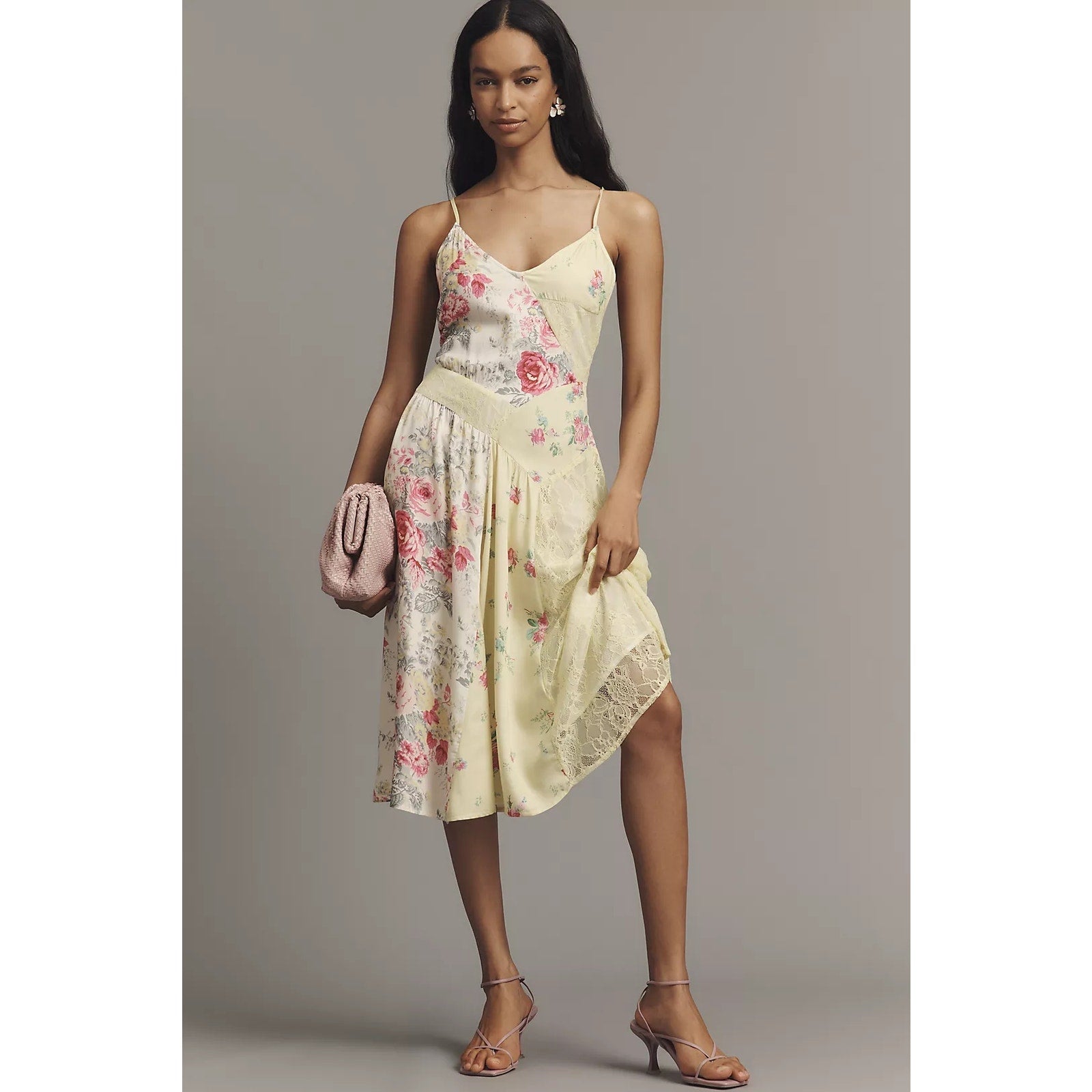 Anthropologie Sleeveless Patchwork Floral Slip Midi Dress Sz M Yellow Anthropologie