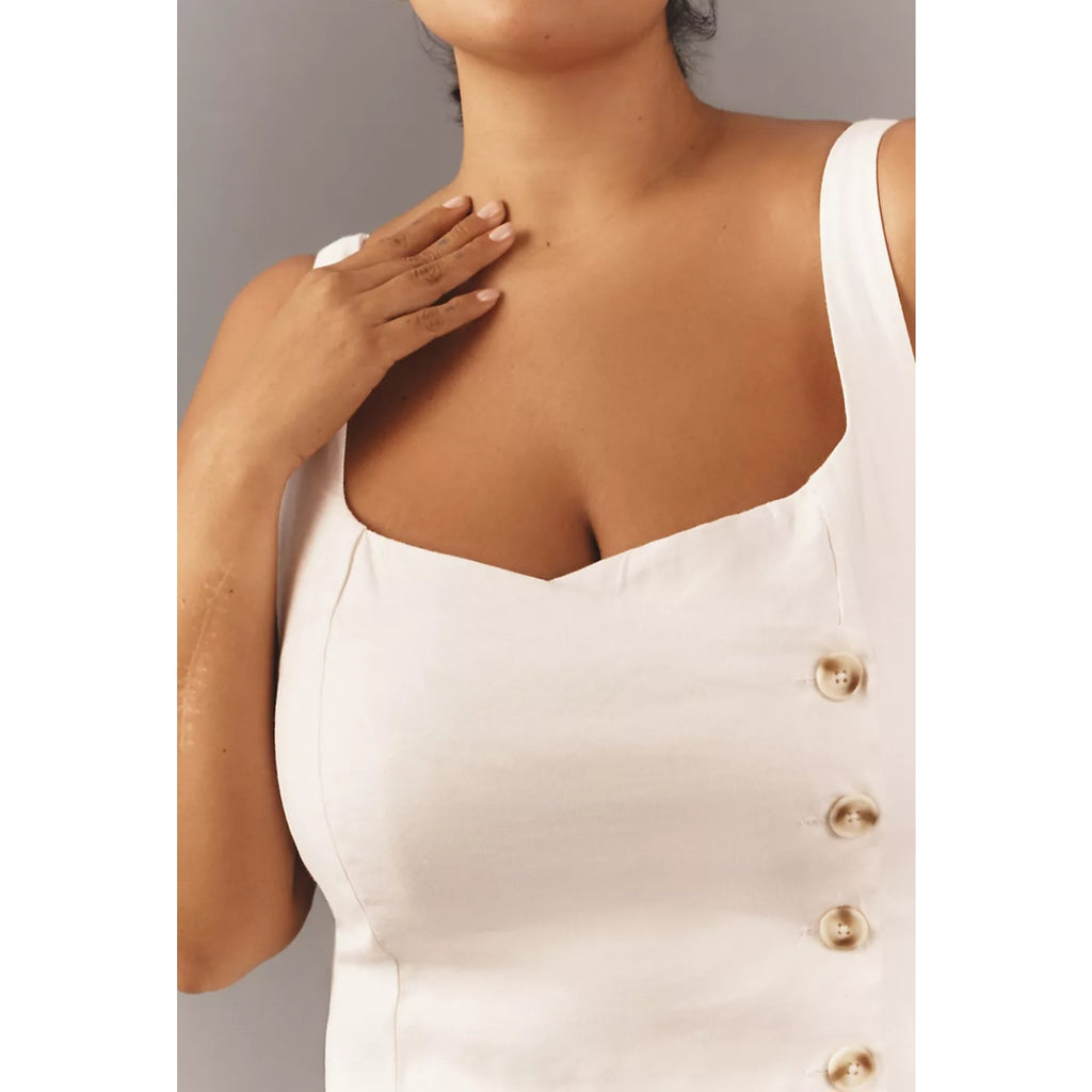 New By Anthropologie Sleeveless Square-Neck Linen Button Wrap Midi Dress $178