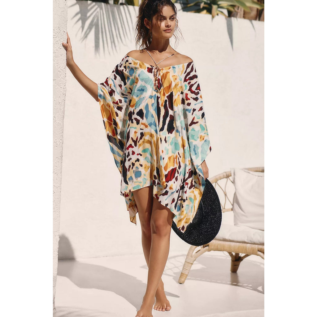 Anthropologie Printed Coverup L/XL Multicolor BEADED LACE-UP Anthropologie