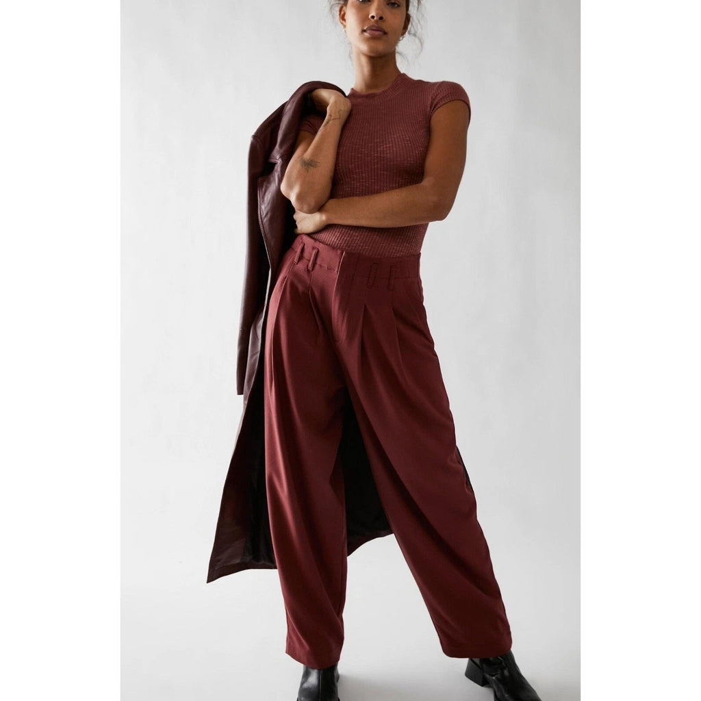 New FREE PEOPLE Calla Tailored Mid-Rise Trousers $108 SIZE 4 Garnet Straight
