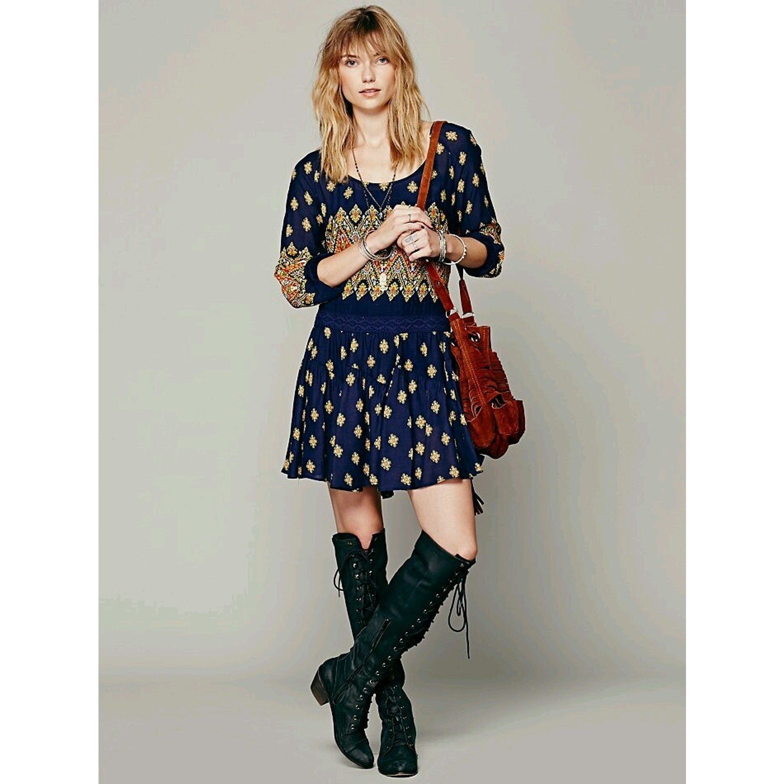 NWOT Free People Midnight Combo Multicolor Enid Dress Size XS Retails $128