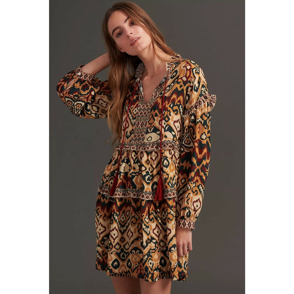 NEW Anthropologie $168 Quinnie Ruffled Tunic Dress By Rdalamal Size Small