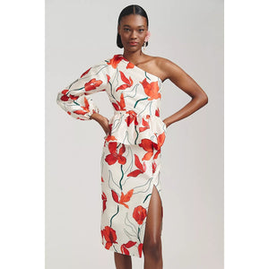 New ANTHROPOLOGIE Hutch One-Shoulder Peplum Dress $198 SIZE 6 Red Floral