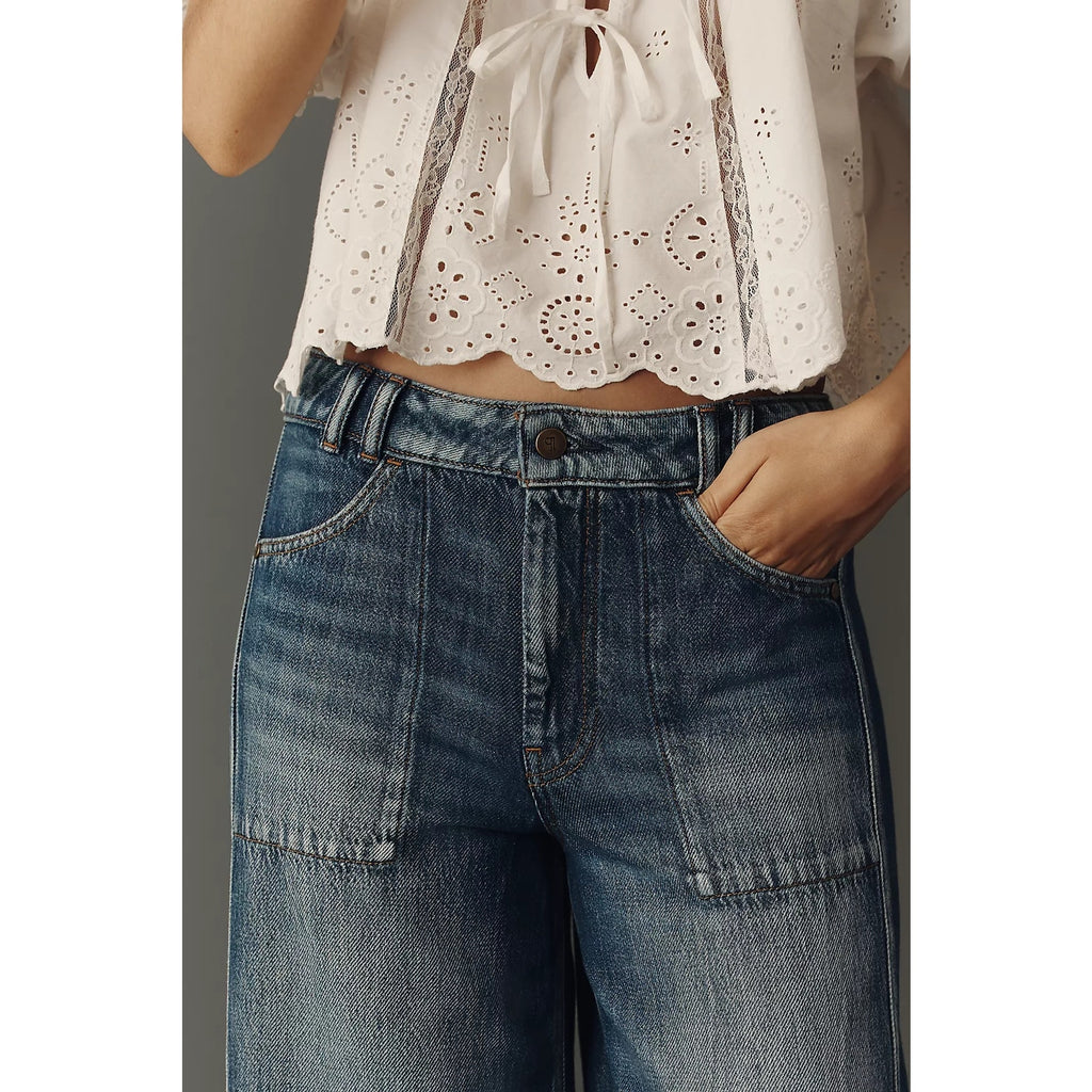 Anthropologie Pilcro Adi Reworked Mid-Rise Relaxed Wide-Leg Jeans Sz 25 Anthropologie