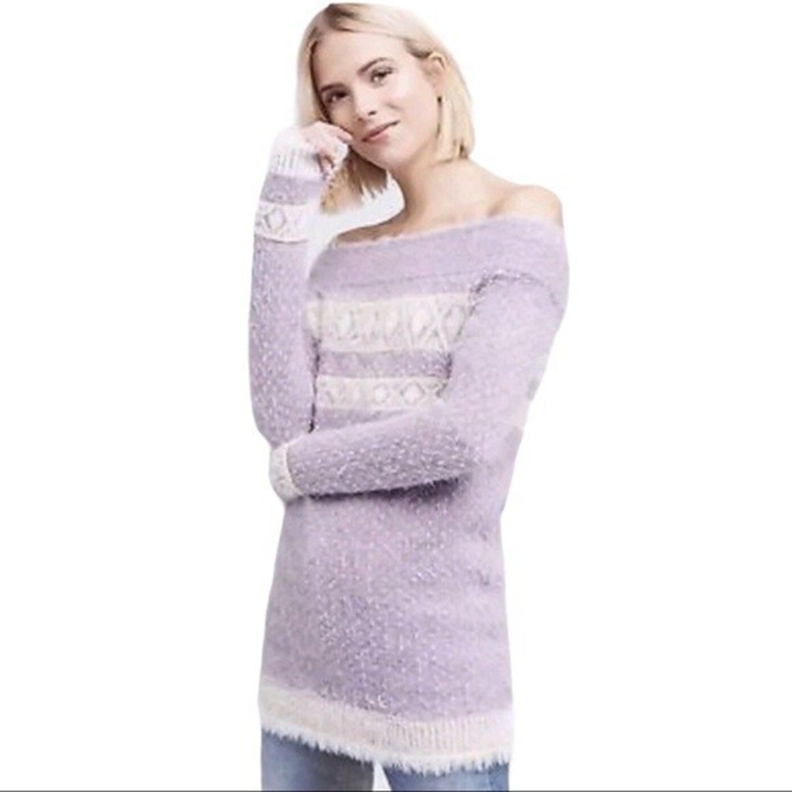 New Anthropologie by Sleeping on Snow Faroe Fair Isle Eyelash Sweater $118 Sz S