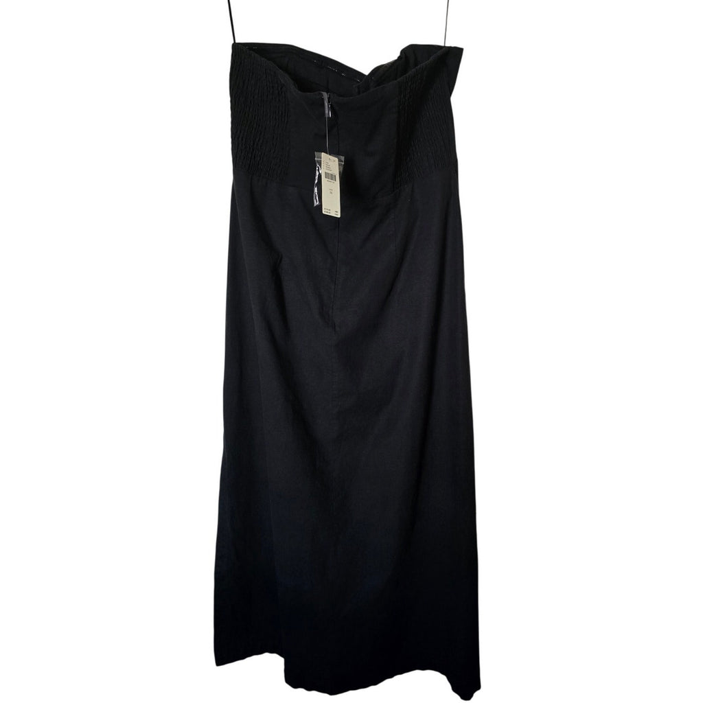 Anthropologie Strapless Linen Plunge-Neck Midi Dress Size 16 Black Anthropologie