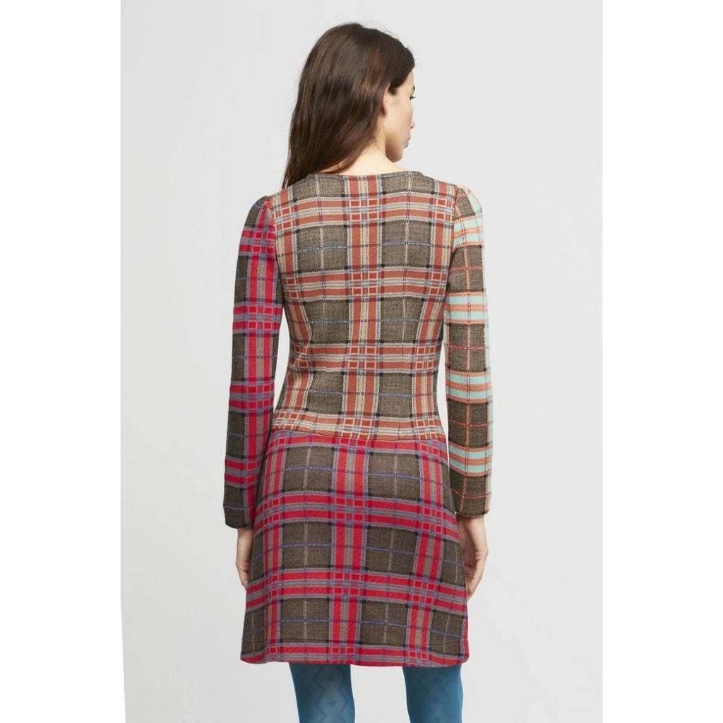 New Aldo Martins Orly Knit Mini Dress $250 SMALL Plaid Check Zip Long-Sleeve