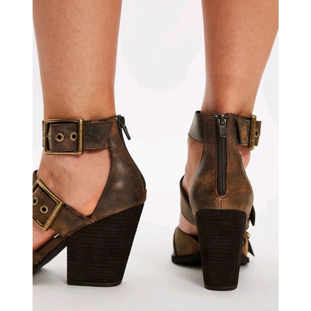 Free People x Jeffrey Campbell Hendrix Heels SIZE 8 Brown BUCKLES Free People