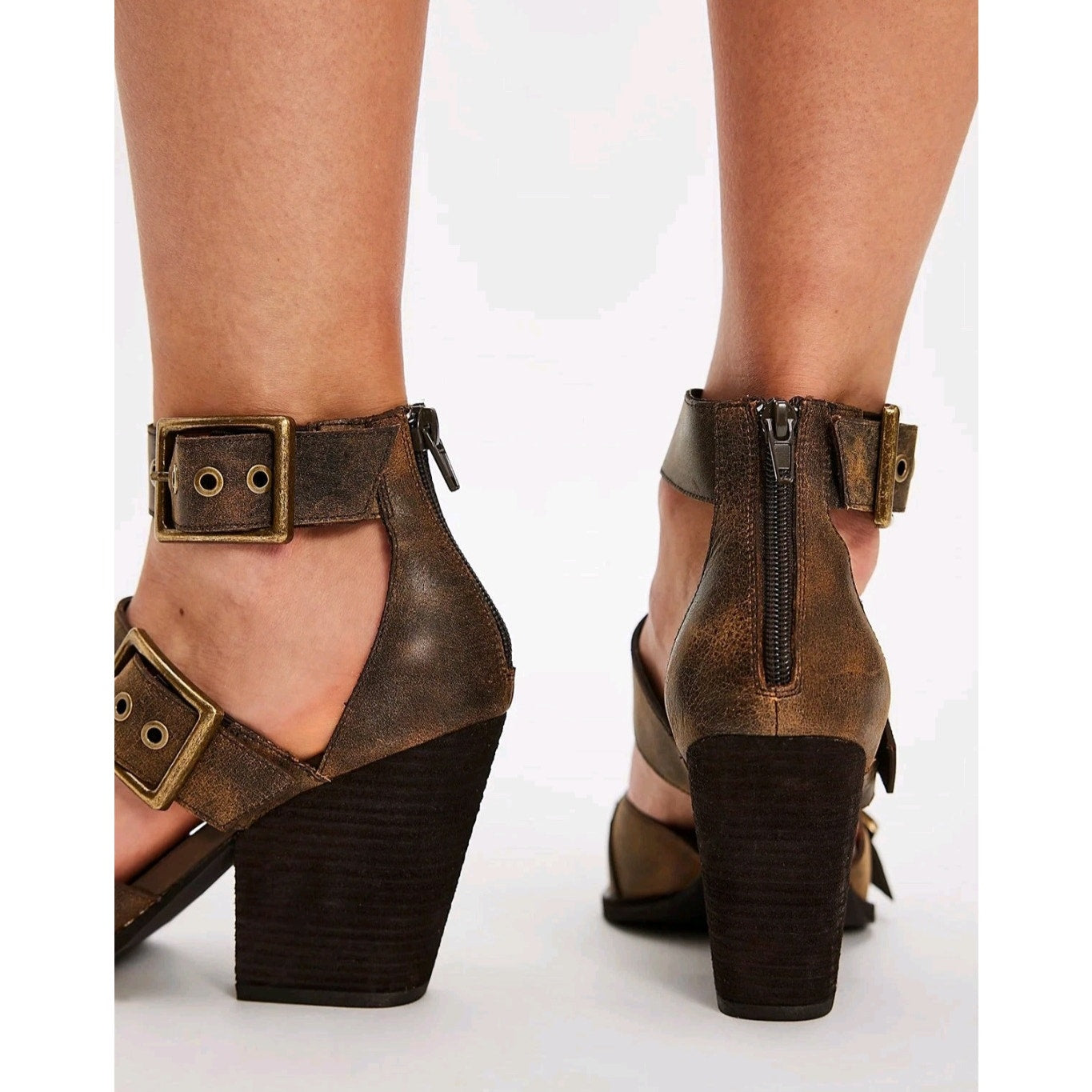 Free People x Jeffrey Campbell Hendrix Heels SIZE 8 Brown BUCKLES Free People