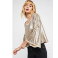 Free People Champagne Dreams Sequins Cropped Glam Tee