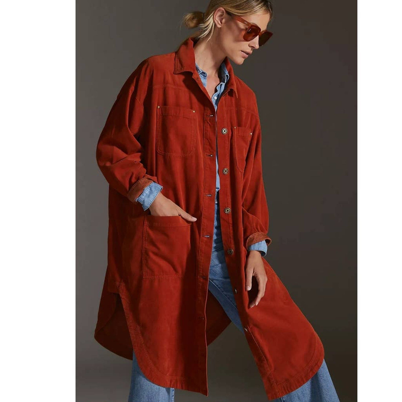 New Anthropologie Pilcro Corduroy Duster $188 (XXS) SMALL Copper Button Front