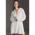 Anthropologie Embroidered Mini Shirt Dress SMALL White Long Sleeve Anthropologie