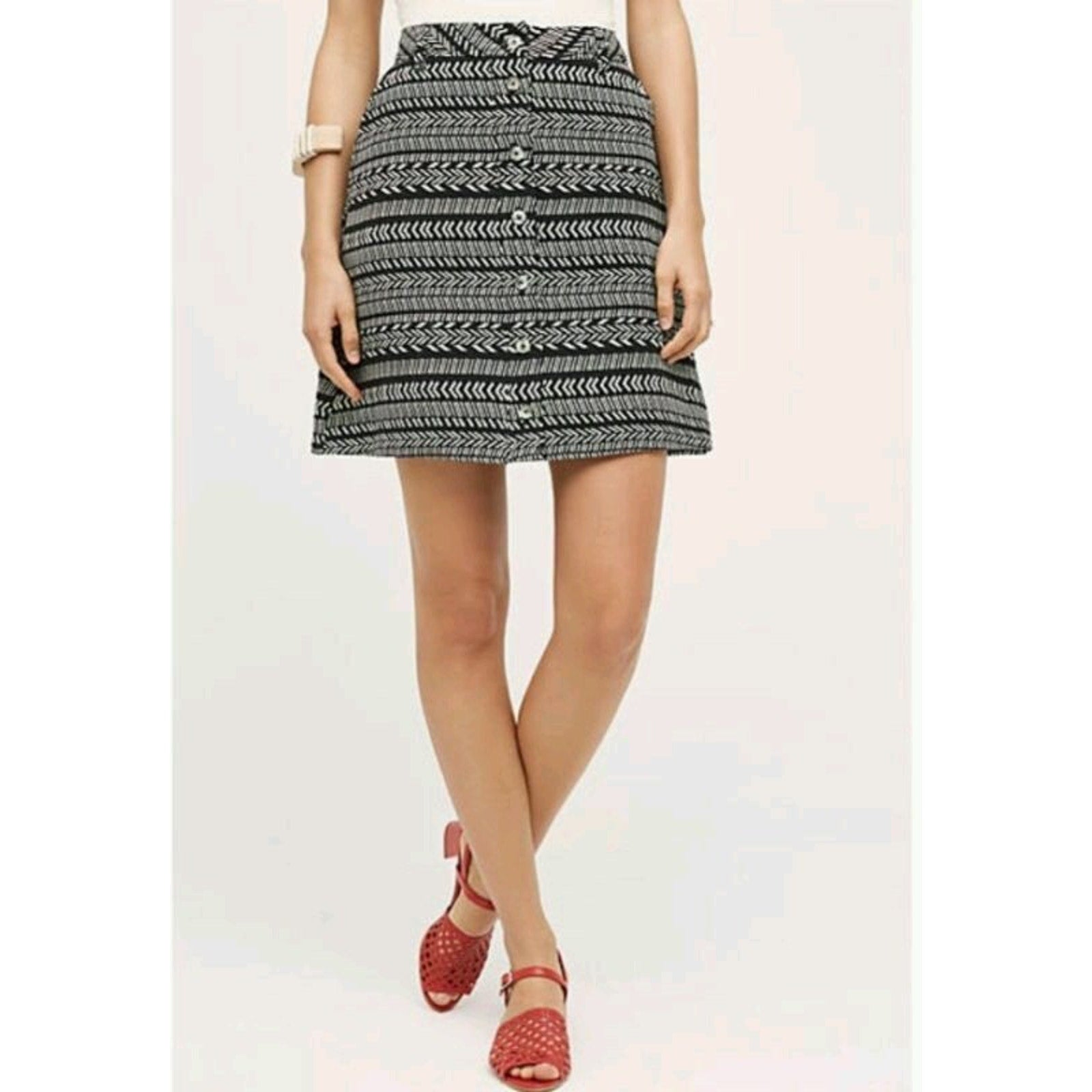 NEW Anthropologie Fieldnotes Mini Button Skirt by Maeve $118 Size 6 B&W