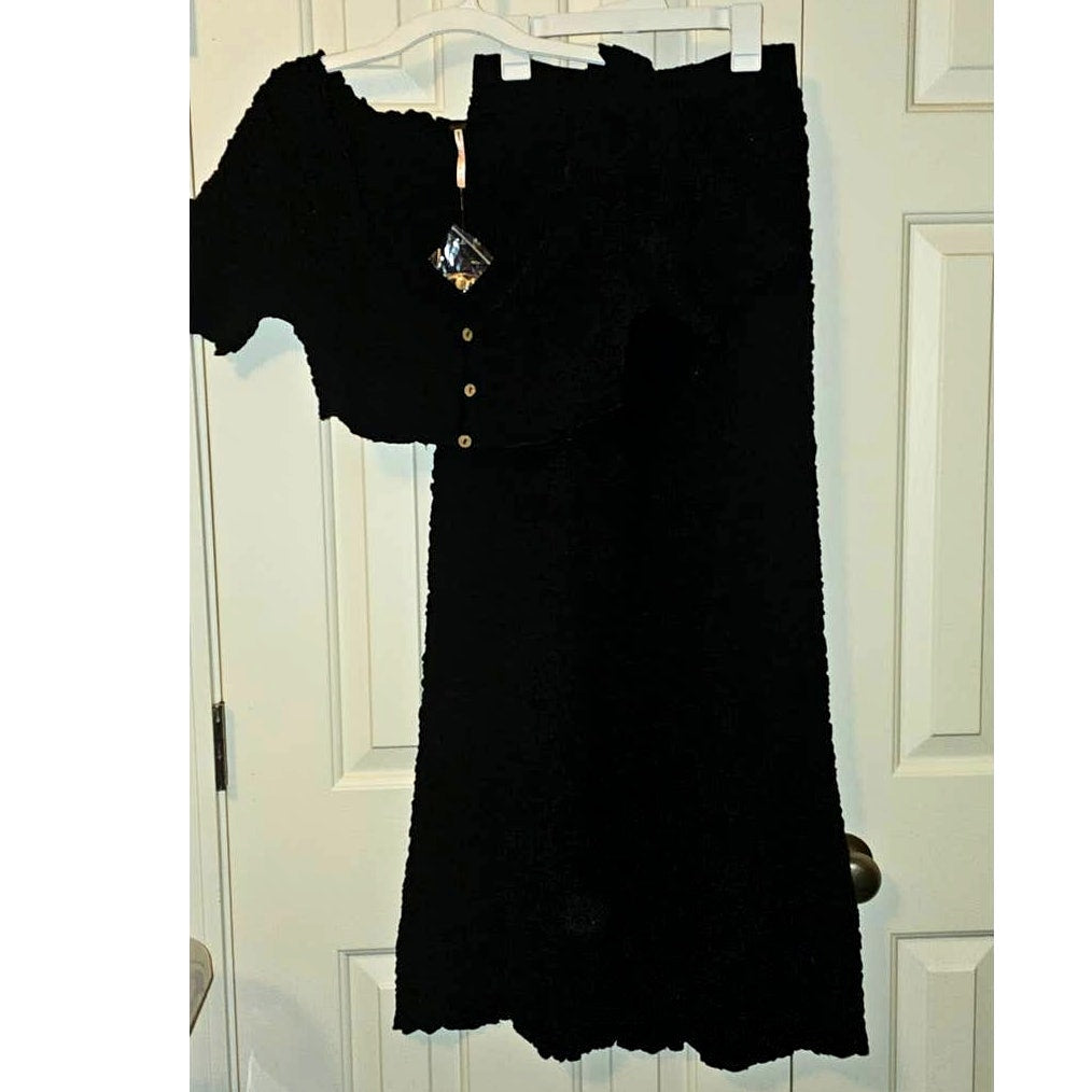 New Free People Double The Fun Maxi Skirt Button Cardi Set $128 X-SMALL Black