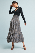 Anthropologie Keshika Ruffled Midi Skirt Mynah's Reynu Taandon SMALL Anthropologie