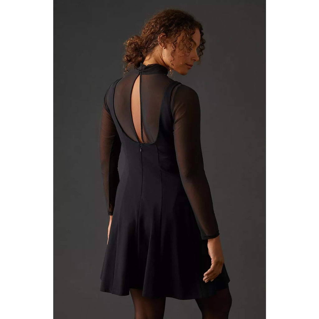 New Anthropologie Maeve Layered Sheer Stretch Mini Dress $160 SMALL Black