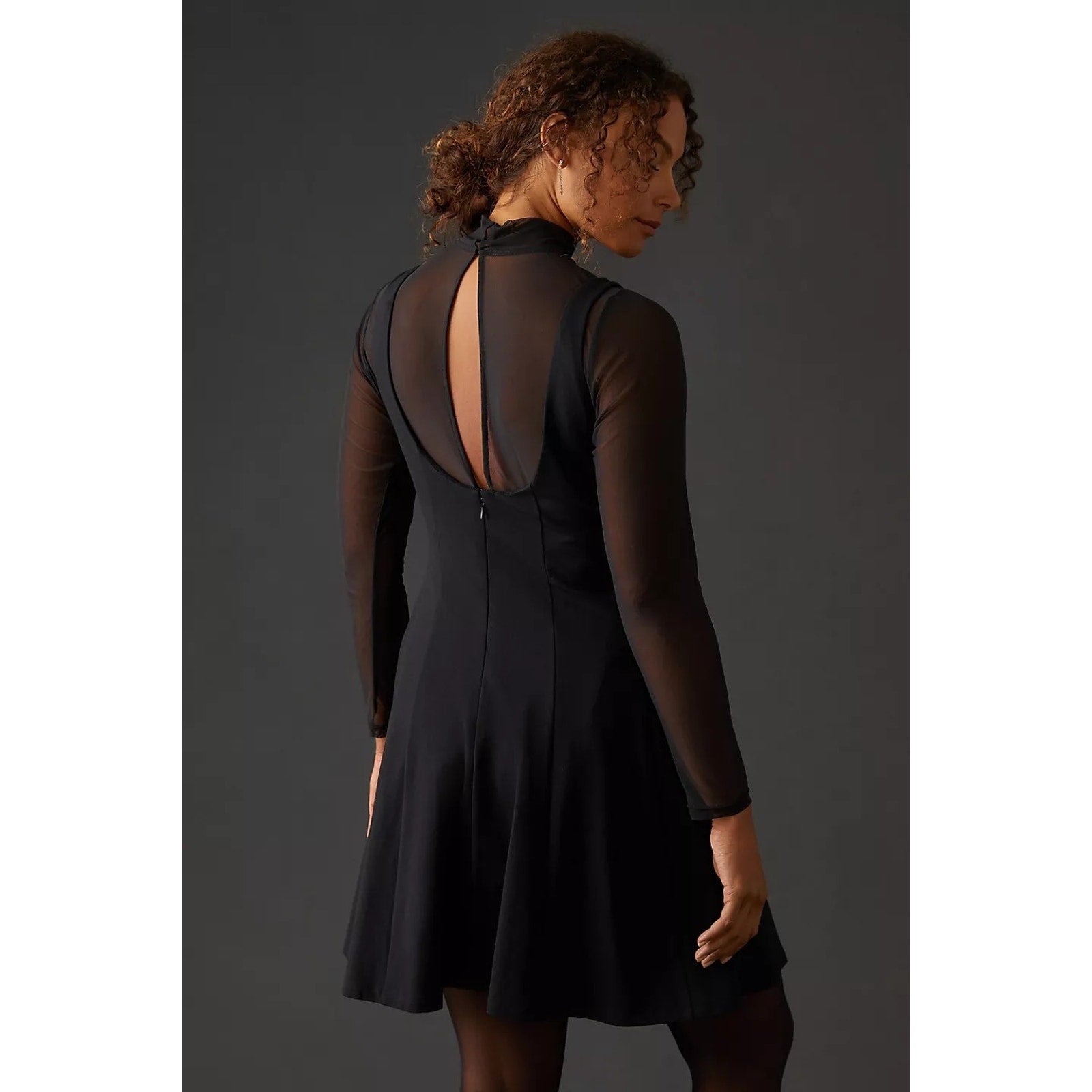 New Anthropologie Maeve Layered Sheer Stretch Mini Dress $160 SMALL Black