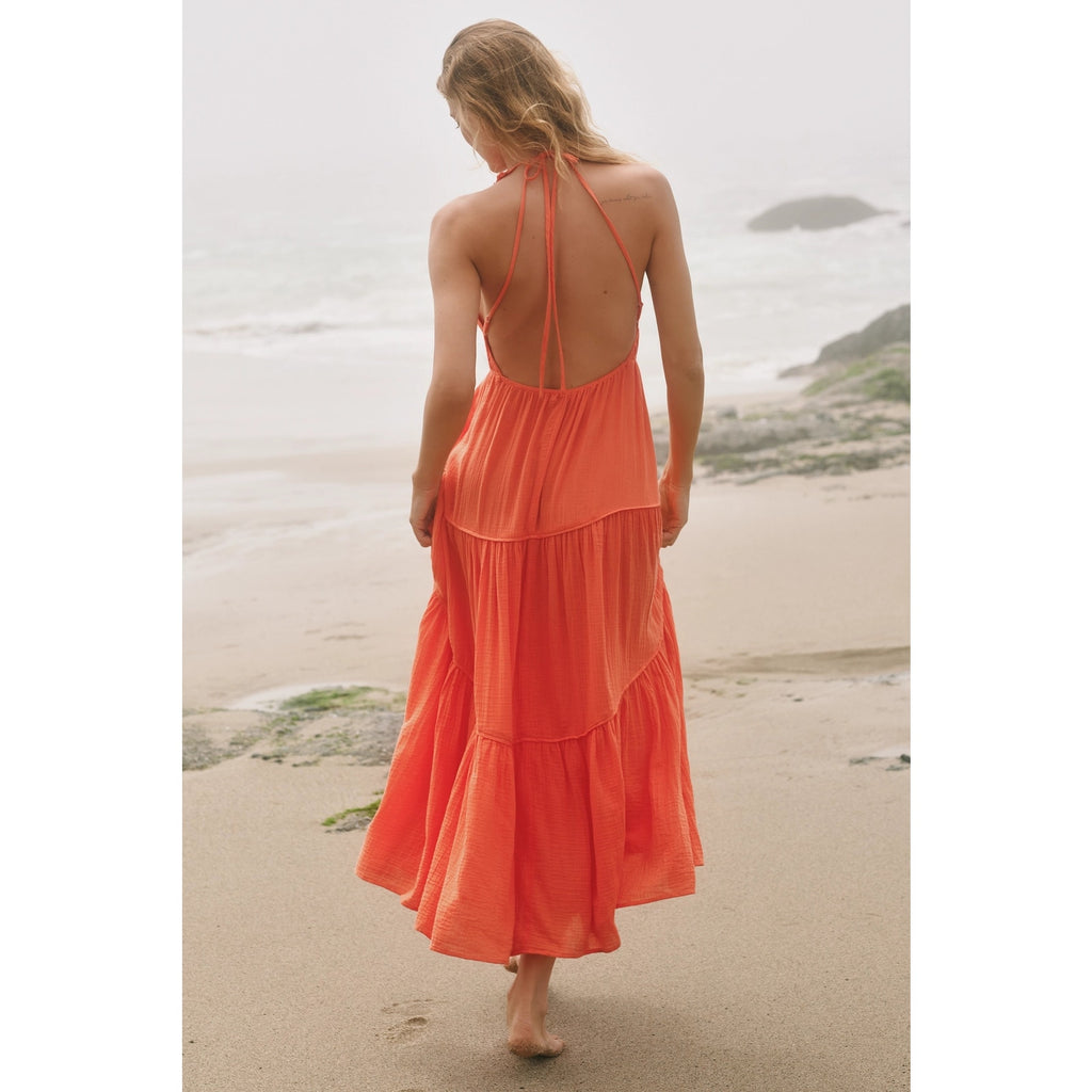 Anthropologie Celandine Sleeveless Plunge Midi Dress X-LARGE Orange Anthropologie
