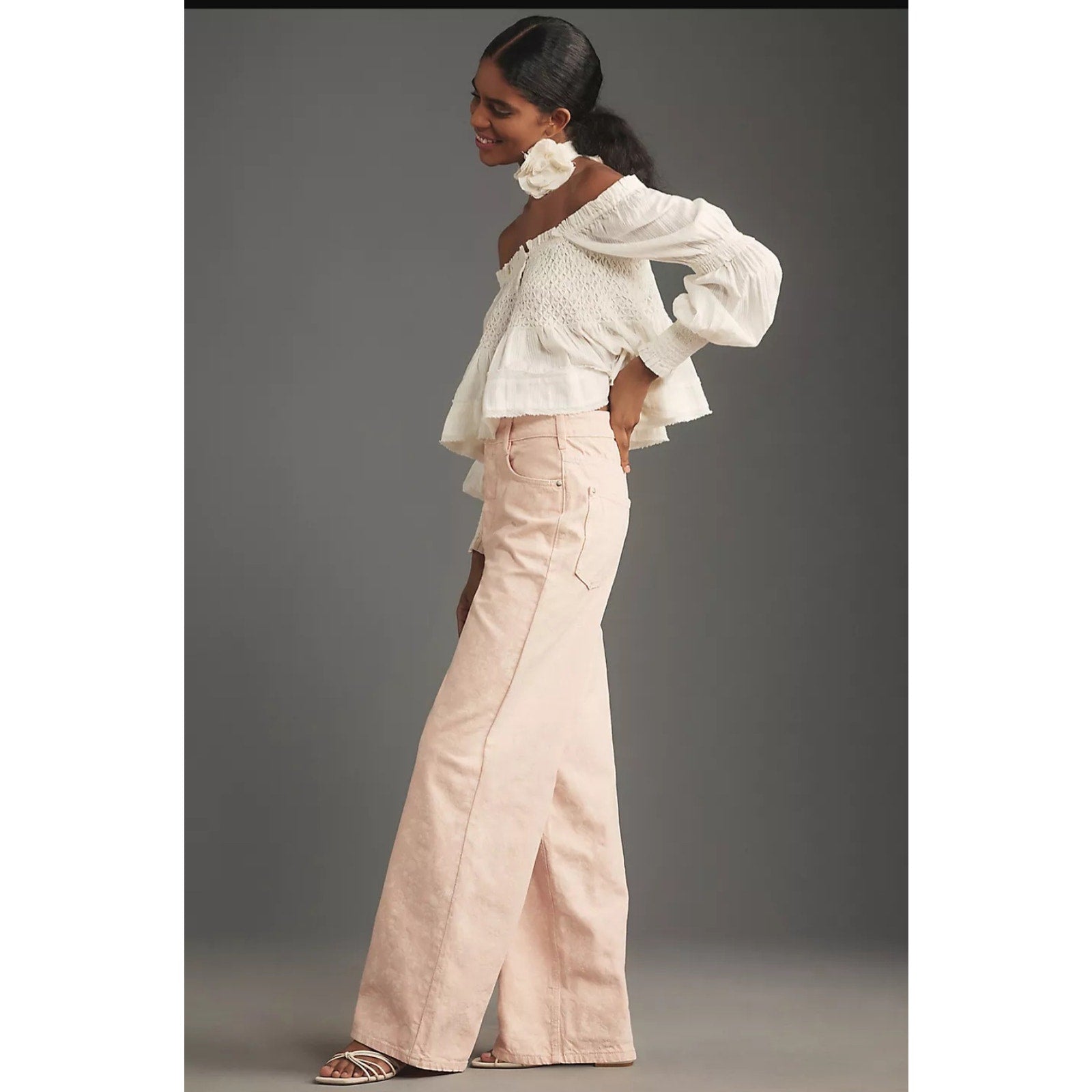 Anthropologie Pilcro Flocked A-Line High-Rise Wide-Leg Jeans $148 23 TALL