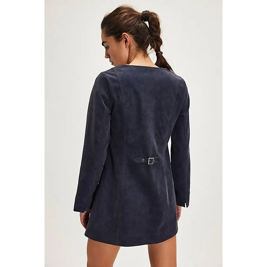 New Free People Bradley Faux Suede Shift Style Mini Dress $168 X-SMALL Lace-up