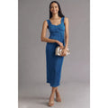 Anthropologie Pleated Satin Sweetheart Midi Dress X-LARGE Blue Anthropologie
