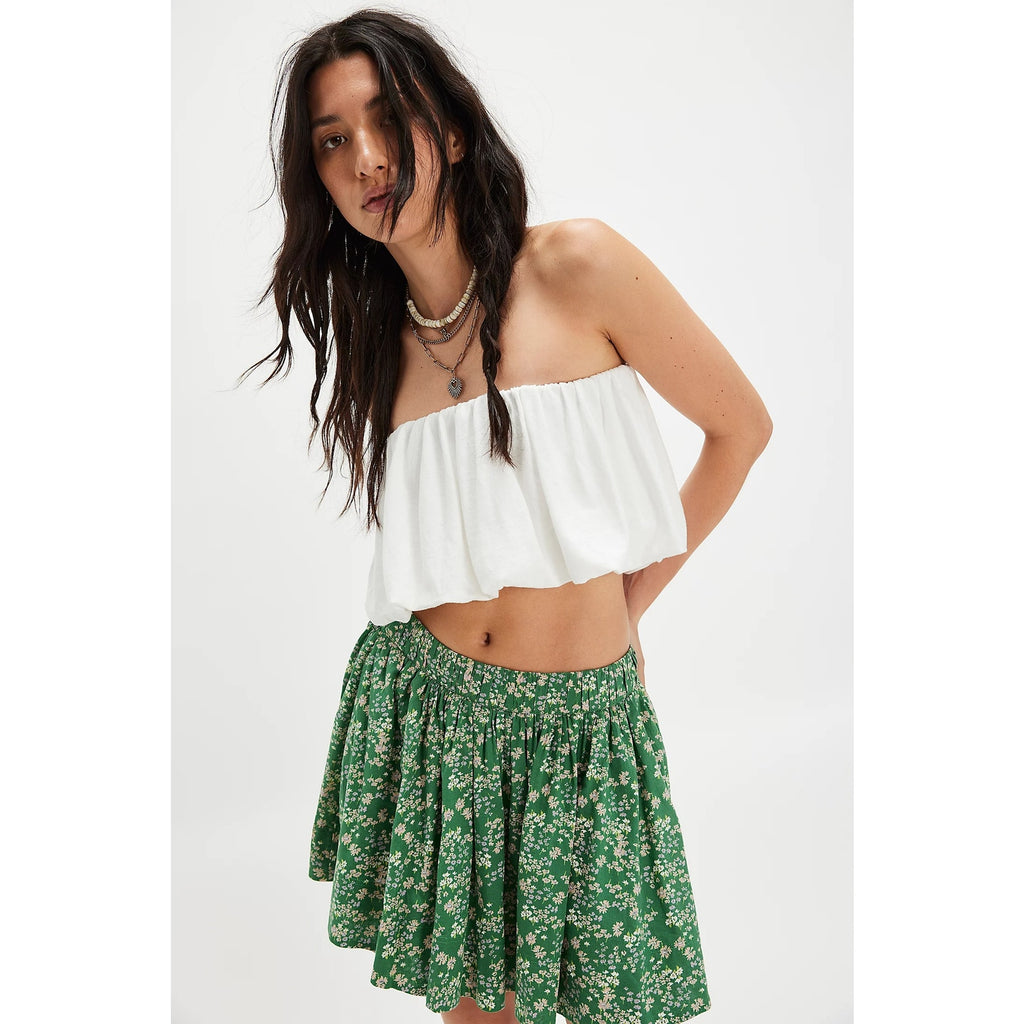 FREE PEOPLE Brunch Club Mini Skirt Set MEDIUM Kelly Green Floral Boho Free People