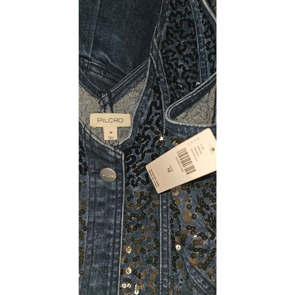 Anthropologie Pilcro Sparkle Denim Button-Front Mini Dress $198 MEDIUM Blue