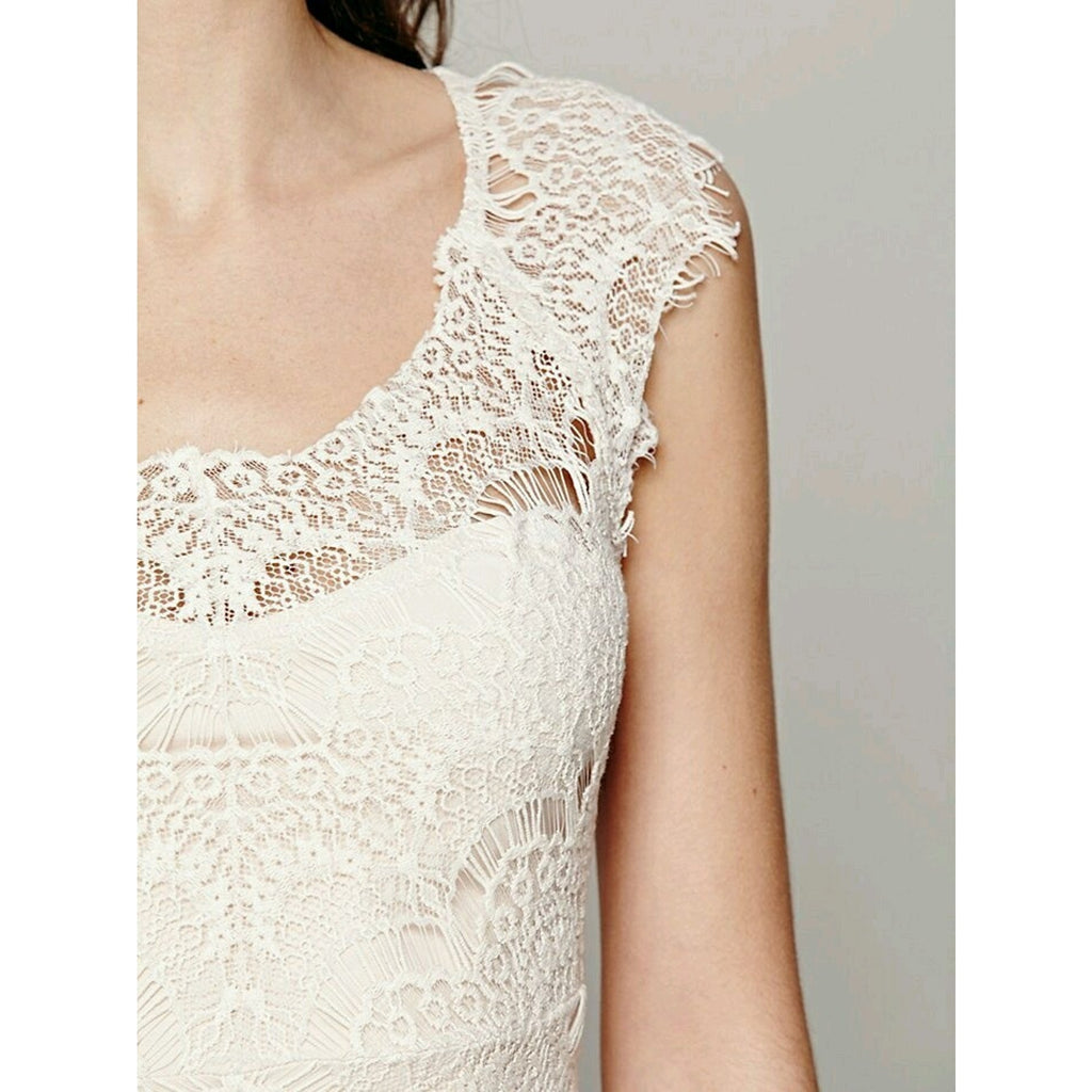 NEW Free People Beige Intimately Womens Peekaboo Lace Slip $98 Sand Sky Small